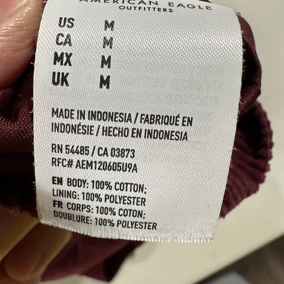 American Eagle Dress Women's Medium Corduroy Maroon Red Sleeveless Jumper Bib - Picture 8 of 11